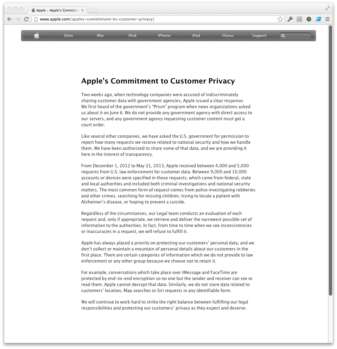 Apple’s Commitment to Customer Privacy
